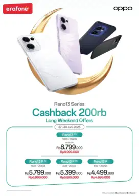 Oppo Reno 13 Cashback 200k cicilan tanpa kartu kredit  dp 0%