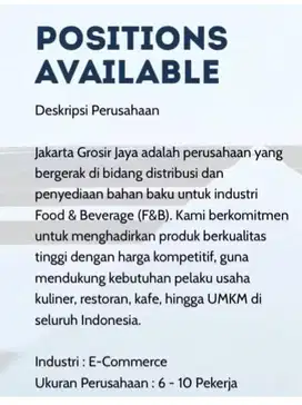 DICARI 2 SALES COWOK UNTUK BAHAN BAKU CAFE, DAERAH GADING SERPONG