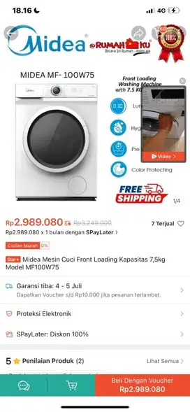 Mesin Cuci Midea fronloading