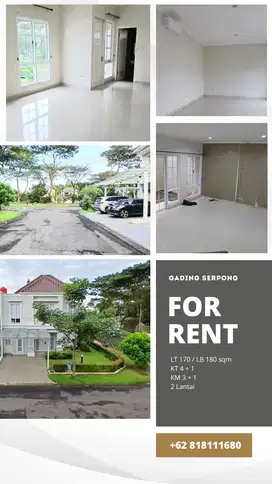 DISEWAKAN RUMAH SIAP HUNI CLUSTER MENAGGIO GADING SERPONG.