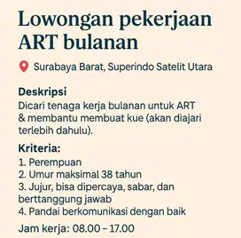 Lowongan pekerjaan ART bulanan