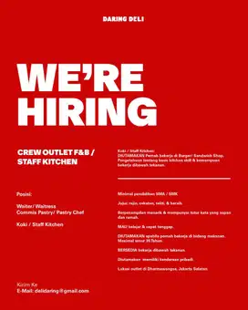 HIRING! CREW F&B / STAFF KITCHEN JAKARTA SELATAN