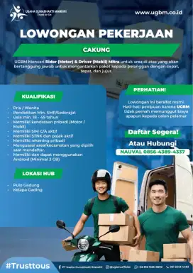 Loker Urgent Kurir Last Mile Area Cakung,PuloGadung,kelapa Gading