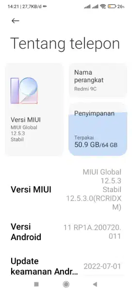 REDMI 9C RAM 4GB MEMORI INTERNAL 64GB