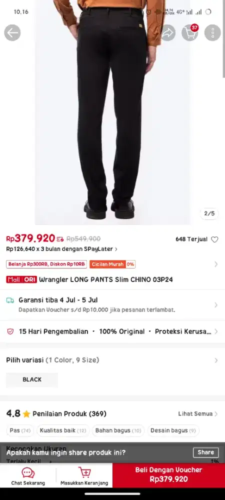 Celana wrangler hitam - slim fit