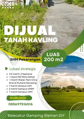 Ready Tanah Kavling Siap Bangun Balecatur Sleman Depan RS Mitra Sehat