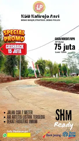 Tanah murah SHM Ready 150 dr jln Raya Unnes Ungaran dgn DP 75 juta