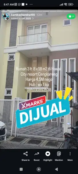 Dijual Rumah baru 3 lt 8 x 18 m2 shm Timur 3+1 kt 3+1 km City resort