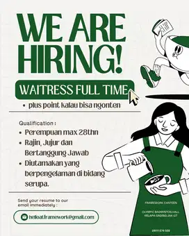 Lowongan SPG/Waitress/Barista/Content Maker Lokasi Kelapa Gading Jakut
