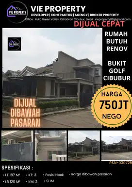 Harga dibawah pasaran, dijual rumah butuh renovasi Bukit Golf  Cibubur