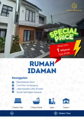 Rumah idaman modern, dekat pintu TOL cibubur cicilanke developer
