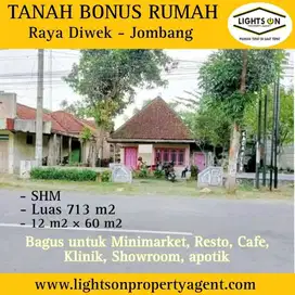 Jual tanah bonus rumah bagus untuk klinik ,Apotik showroom minimarket
