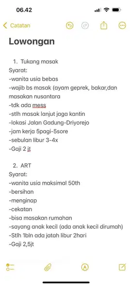 Lowongan TUKANG MASAK & ART
