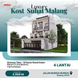 Dijual Rumah Kos Ekslusif 4 Lantai Full Furnished Area Suhat Malang