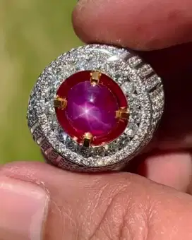 Star Ruby Burma Mogok Ring Emas Berlian