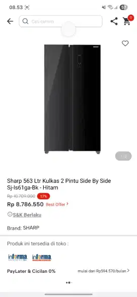 Ready stok kulkas sharp side by side