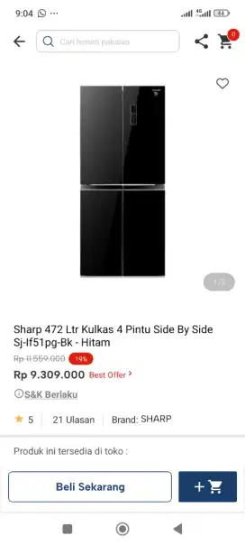 Sharp 472ltr kulkas 4pintu sj if51pg