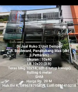 Di Jual Ruko 2 unit Dempet, jl.Boulevard, Panakukang Mas, Mks