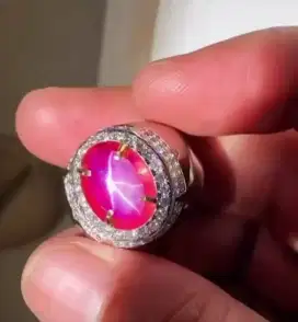 Star Ruby Burma Mogok Ring Emas Berlian