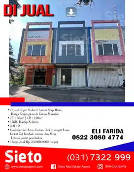 Dijual Ruko 2 Lantai Siap Huni dan Harga Terjangkau di Green Mansion