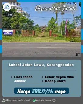 Disewakan Tanah di Jl. Lawu Karangpandan