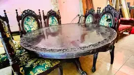 Meja makan kayu jati 6 kursi
