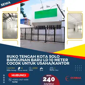 Ruko Tengah Kota Solo Bangunan Baru LD 10 Meter