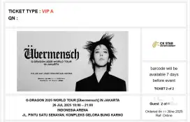 Jual ticket VIP A g dragon di jakarta. Sabtu 26 juli 2025