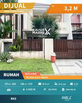 Dijual Rumah Semi Furnish Bagus di Telaga Golf Araya Blimbing Malang