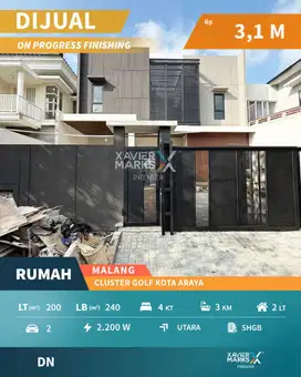 Dijual Rumah Modern Tropis Bagus Baru di Araya Golf Blimbing Malang