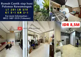 Rumah Cantik 281mtr siap huni Pulomas Rawamangun