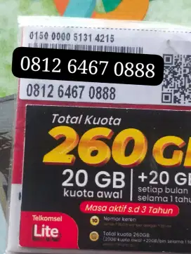 NOMOR CANTIK TELKOMSEL TRIPLE KUOTA 260 GB.