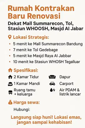 RUMAH DIKONTRAKAN - Baru Renovasi