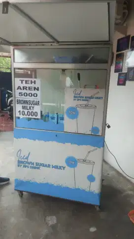 Etalase gerobak dagang cup sealer