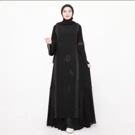 Abaya Turki Rompi One set inner outer bordir HITAM