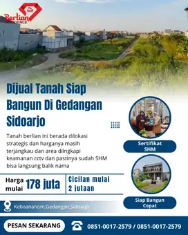 tanah murah sudah SHM siap bangun di gedangan