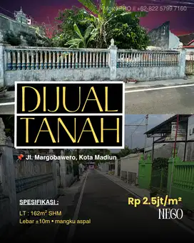 DIJUAL TANAH PEKARANGAN di Jl. Margobawero Kota Madiun