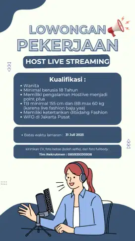LOWONGAN PEKERJAAN HOST LIVE