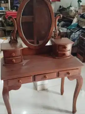 Meja rias minimalis kayu jati finishing warna set kursi