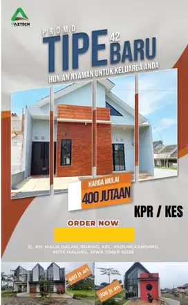 Perumahan Murah De Aztech Buring Kedungkandang Malang Kota dkt Jl Raya