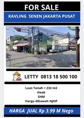 Dibawah Harga NJOP Kavling / Tanah Senen Jakarta Pusat Rp 3.99 M