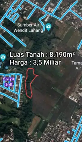 Dijual Cepat Tanah Samping Kota Araya