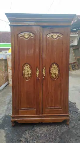 Lemari pakaian mawar 2 pintu kayu jati asli
