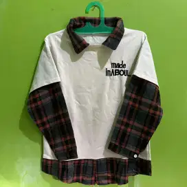 Baju kaos lengan kotak-kotak
