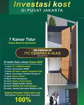 Rumah Kos 3Lt. Type130/45 Strategis Full Akses Kemayoran Jakarta Pusat
