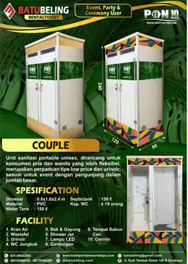 toilet portable, toilet proyek dan event,  sewa harian, toilet couple