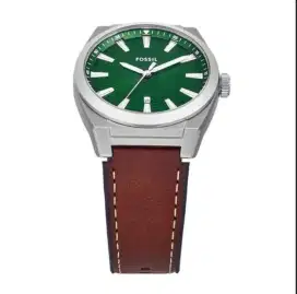 Fossil Everett FS6080 Men Green Dial Brown Leather Strap