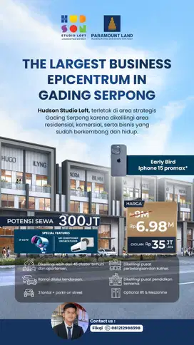 Hudson Studio Loft Ruko Premium lokasi Boulevard dengan 2 Facade Mewah