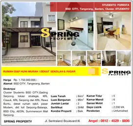 Rumah di Studento Foresta BSD City Gading Serpong Dekat Stasiun