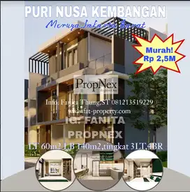 Wow rumah baru 3lt di Meruya,JakBar LT 60m2 LB 140m2,4BR, Rp2,5M